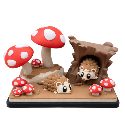 Hedgehogs in a Mushroom Forest